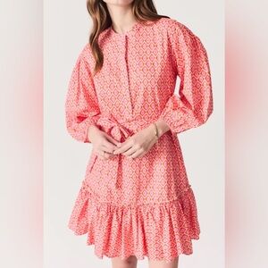 Deluc Cruz Mini Dress | M | NWT Printed Poplin Belted Ruffle Hem
